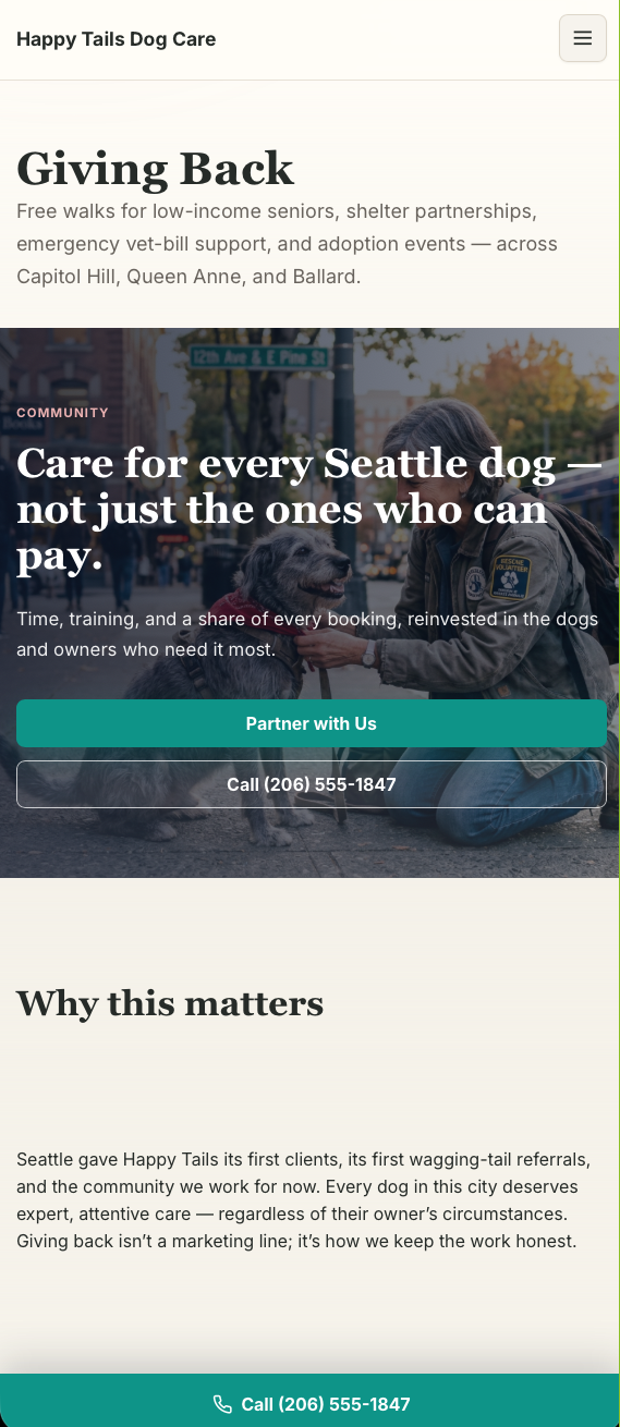 Happy Tails Dog Care website example