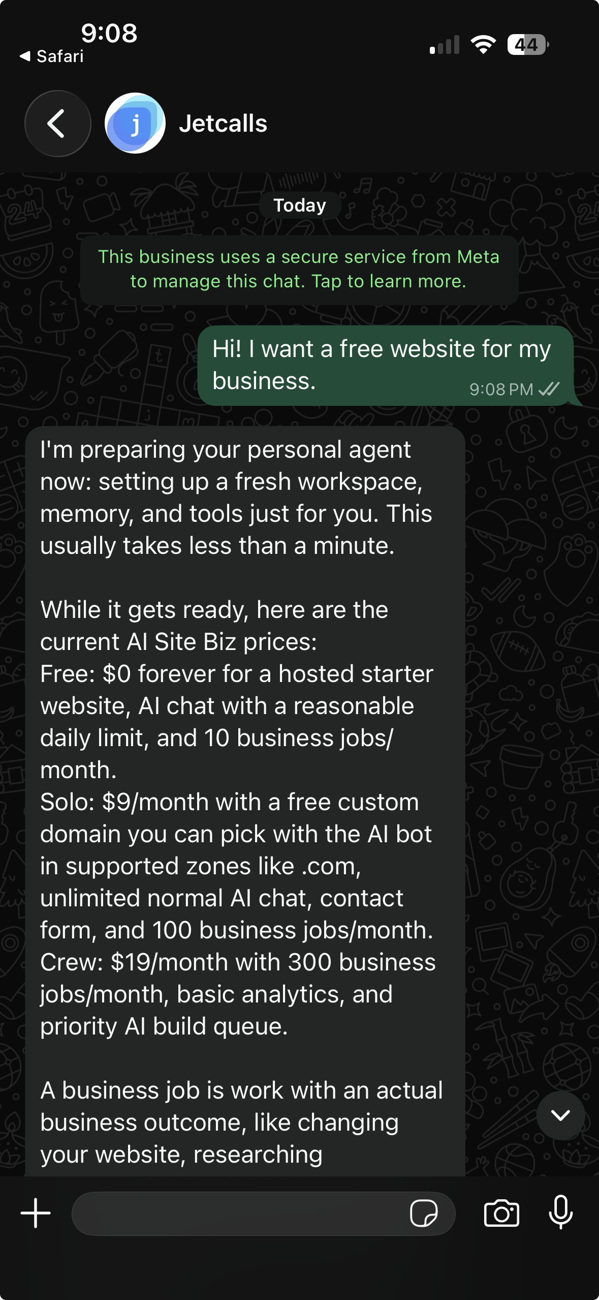 WhatsApp bot reply after the first message is sent